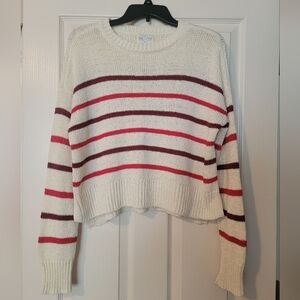 June & Ivy Cream Sweater with Red and Maroon Stripes Sz L